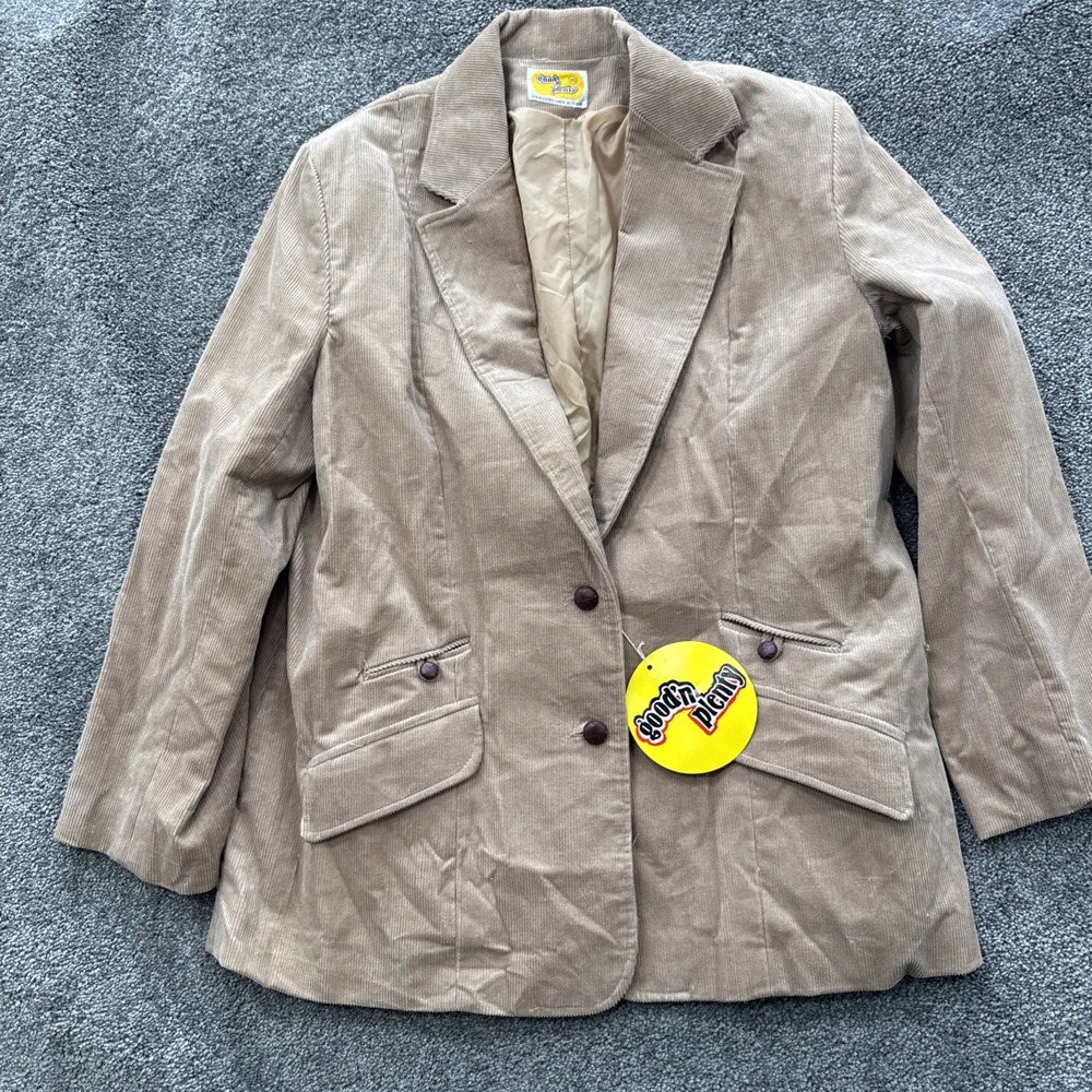 VTG Nos Womens L Corduroy Jacket Coat Blazer Good N Plenty Tan Suit Wood Button - Picture 1 of 11
